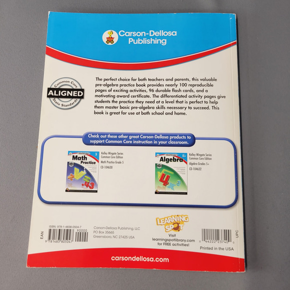 Kelley Wingate Pre-Algebra Workbook Grades 5-8 Carson Dellosa Common Core Math - Picture 15 of 16